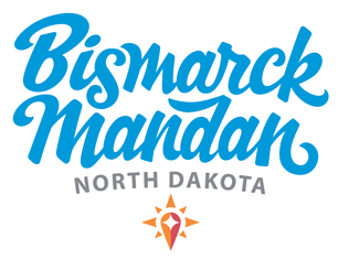 The words Bismarck Mandan in light blue serif text. 
