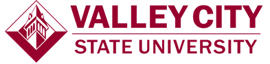 Red diamond logo on the left and the words Valley City State University 