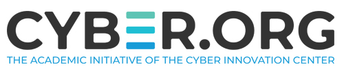 Cyberorg logo with black text and blue horizonal lines